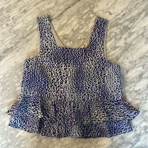 Rebecca Taylor Leo Fever Peplum Ruffle Leopard Tank Top